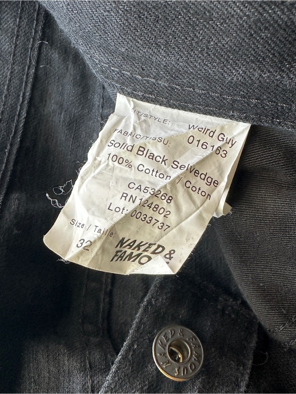 Naked & Famous Solid Black Selvedge Denim Jeans Weird Guy - Picture 5 of 8